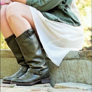 New Frye Veronica Slouch Tall Green Distressed Leather Riding Boots- Size 6